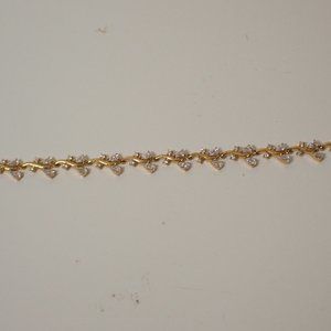 vintage sterling silver gold tone clear rhinestone leaf 8" bracelet